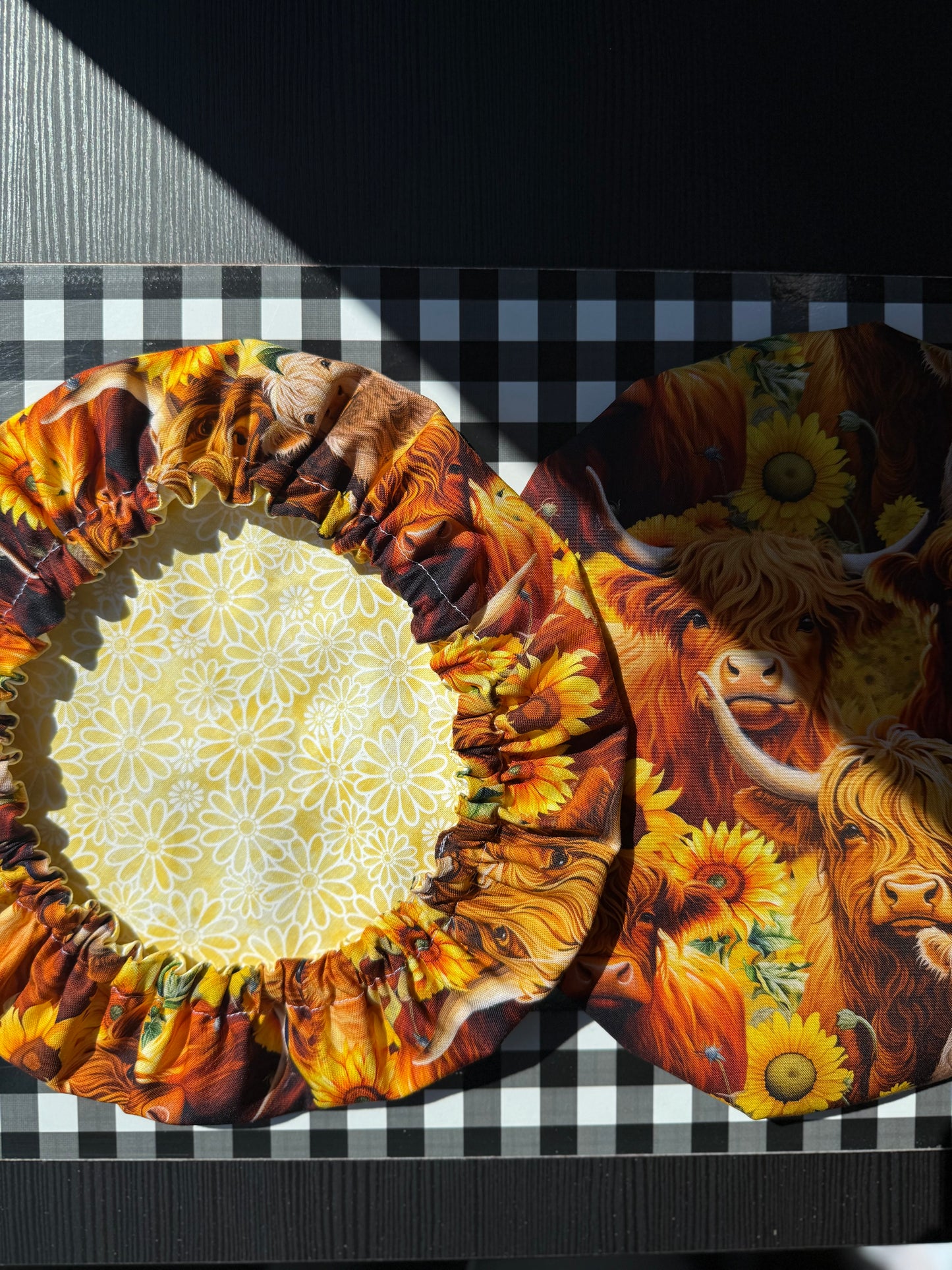 Reversible Cotton Bowl Cover - Highland Cow & Sunflower