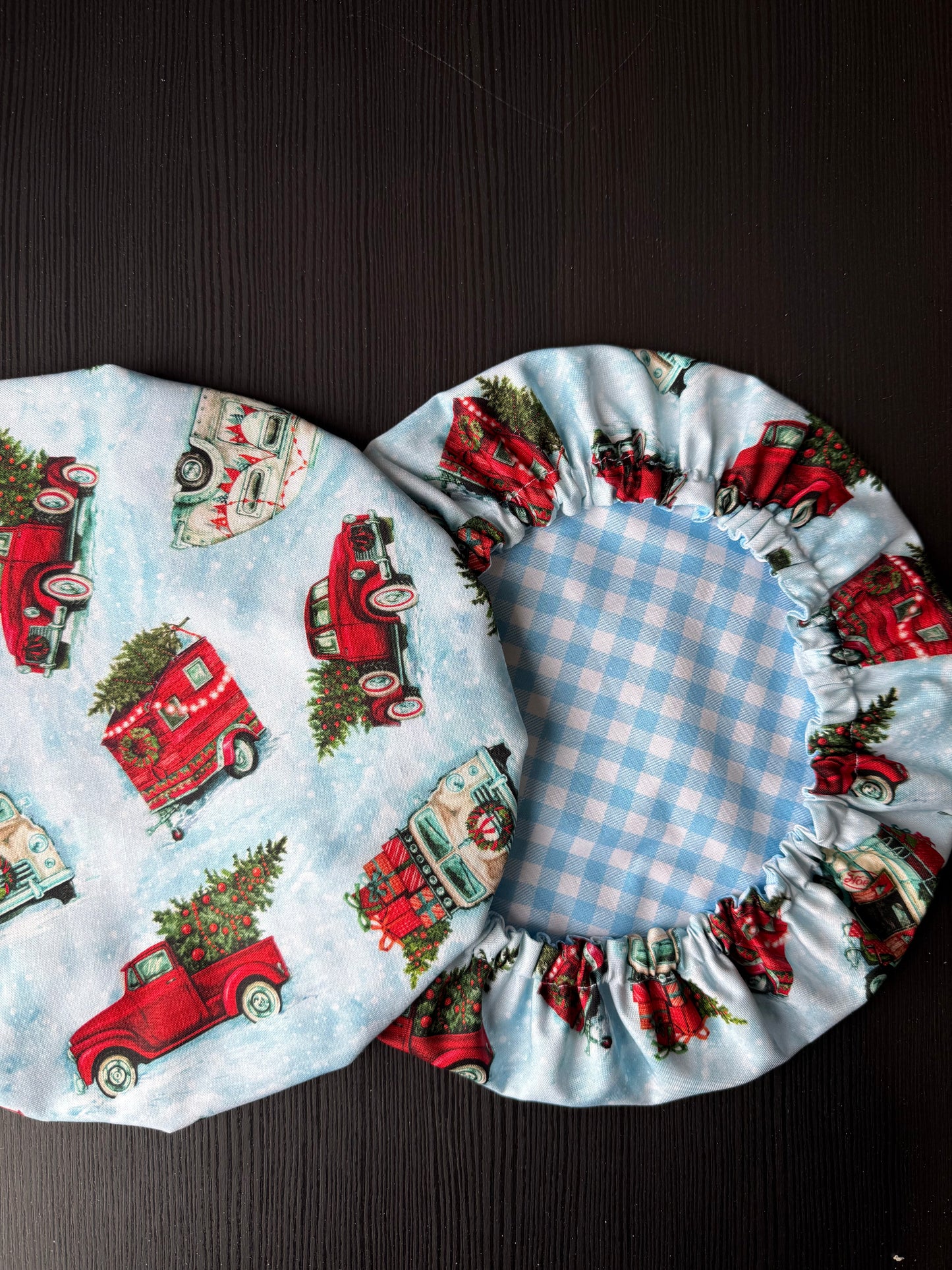 Classic Christmas Trucks & Gingham Reversible Bowl Cover