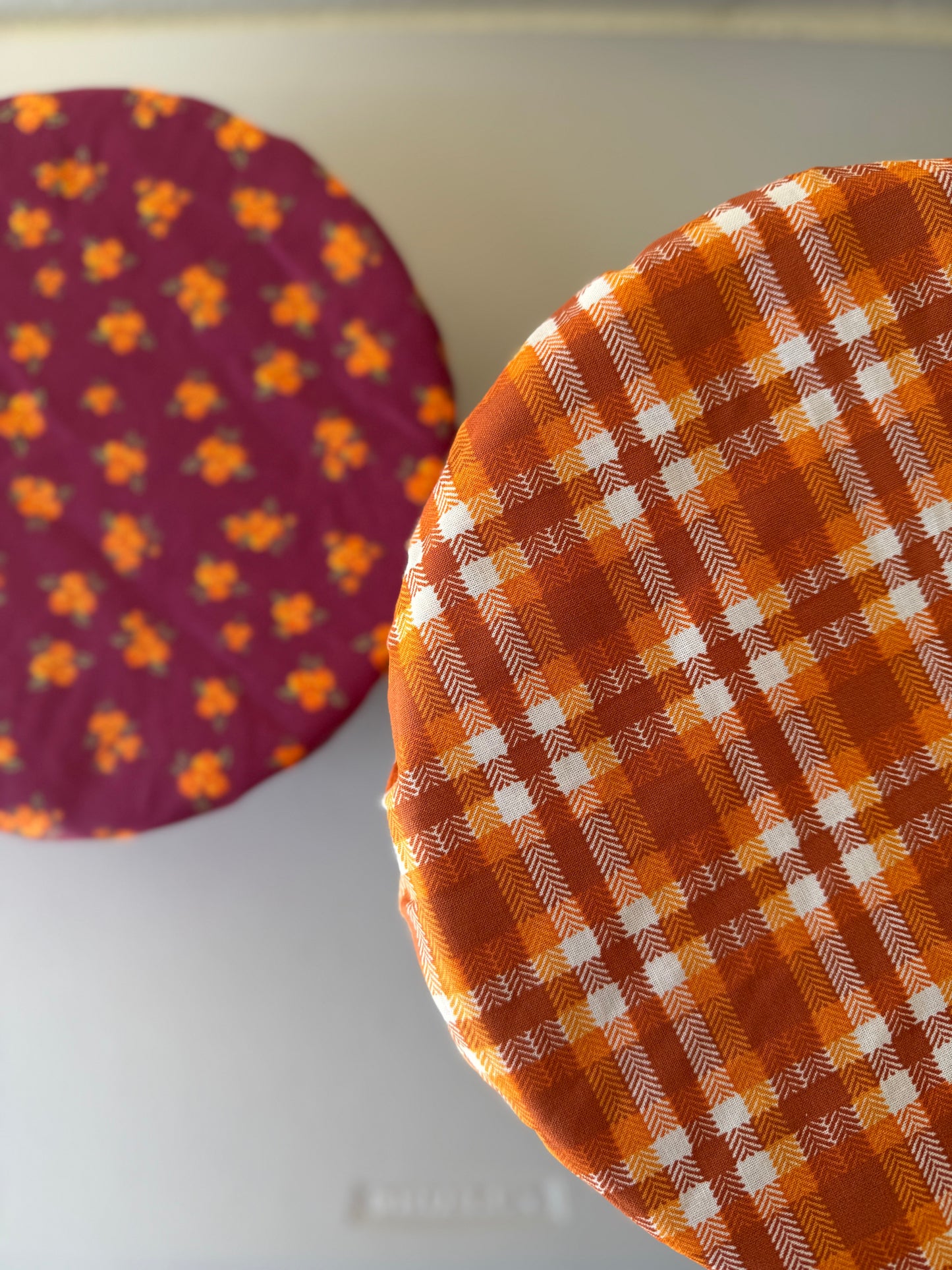 Reversible Bowl Cover – Autumn Plaid & Blooms