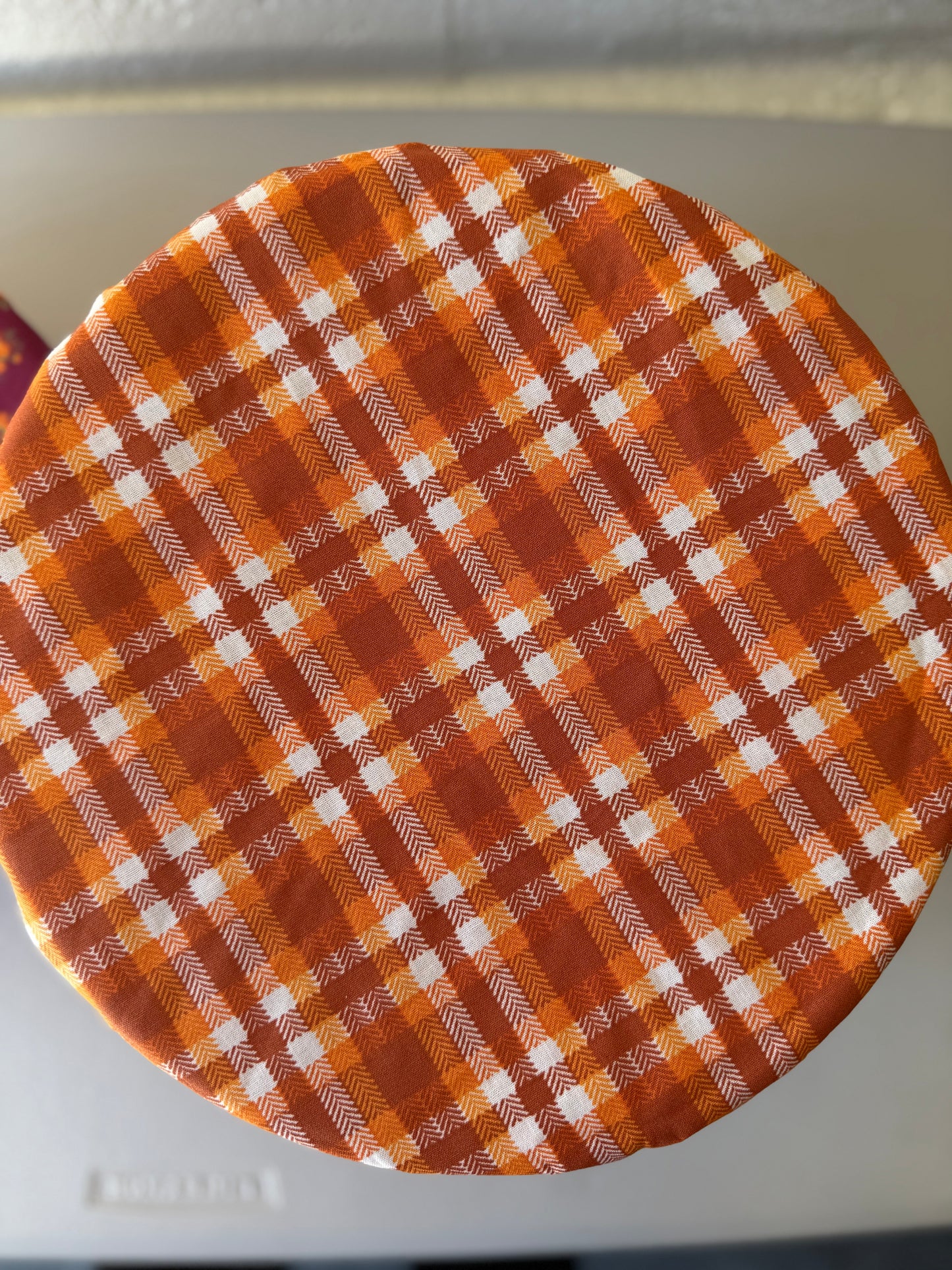 Reversible Bowl Cover – Autumn Plaid & Blooms