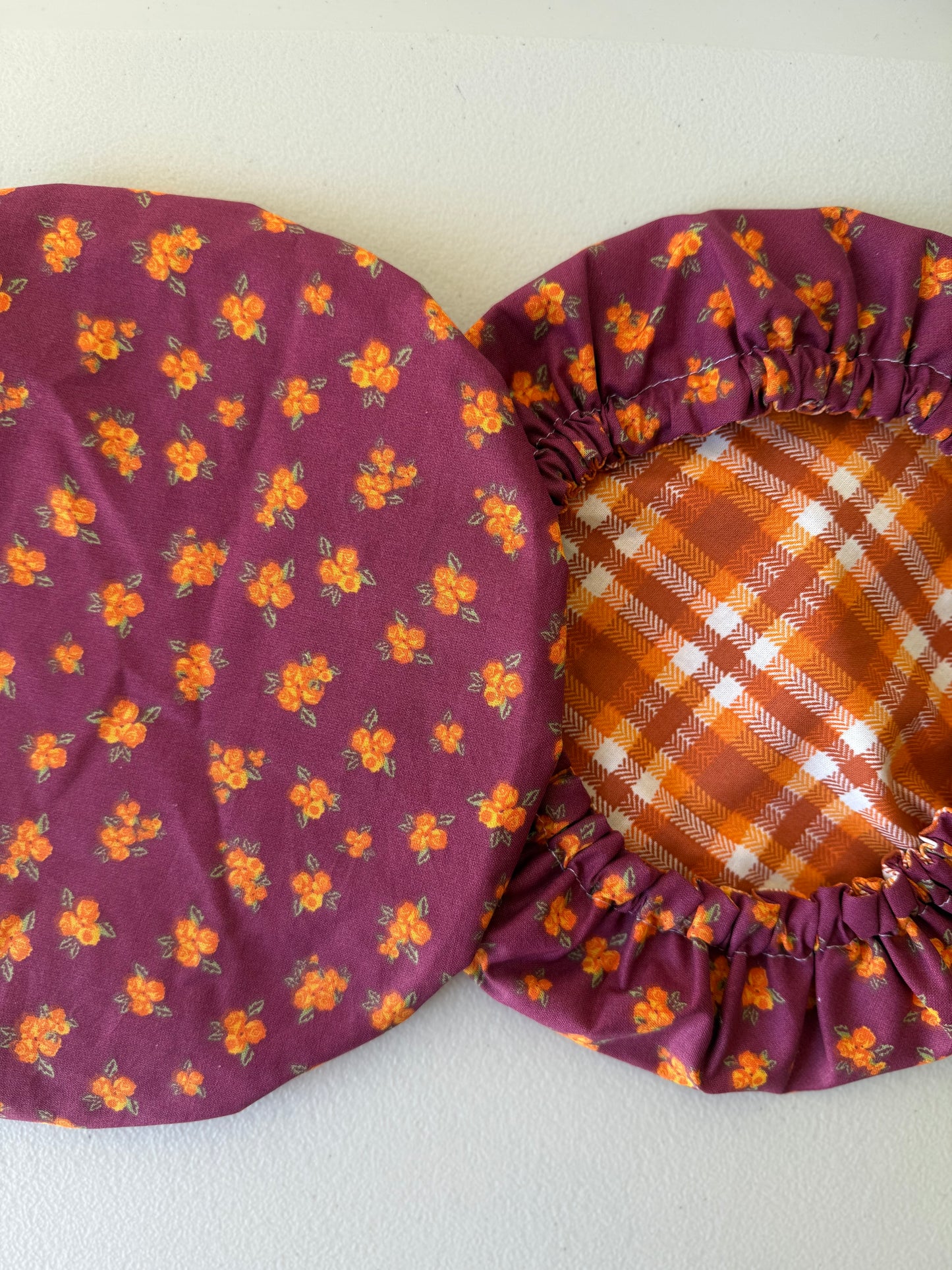 Reversible Bowl Cover – Autumn Plaid & Blooms