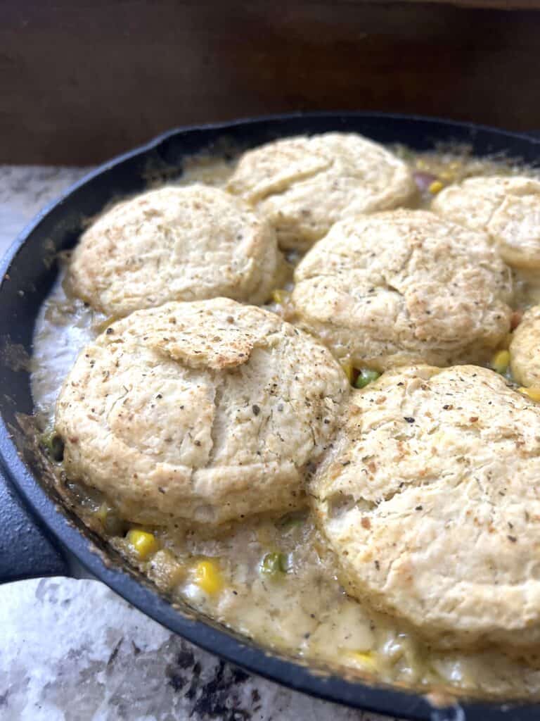 Chicken Pot Pie with biscuits