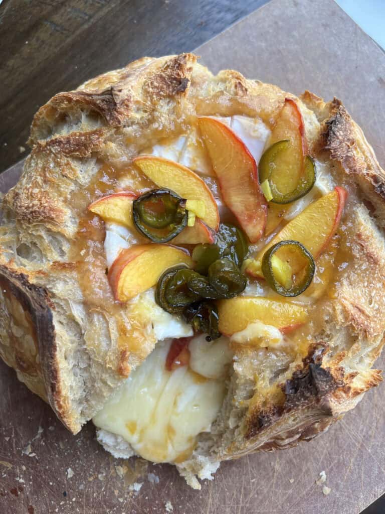Peach Jalapeno Sourdough Brie Bake