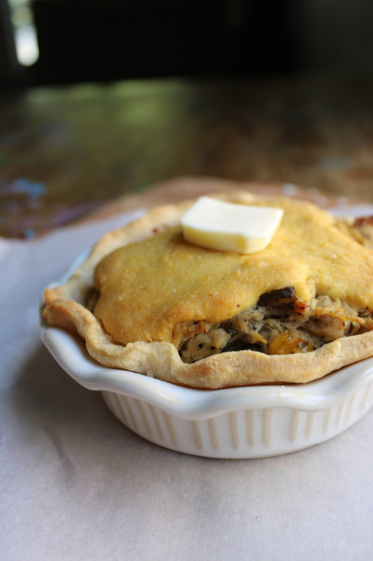 Mini Chicken Pot Pies with Cornbread Topping