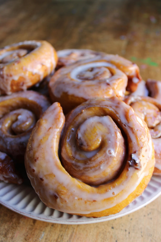 Pumpkin Sourdough Cinnamon Roll Donuts