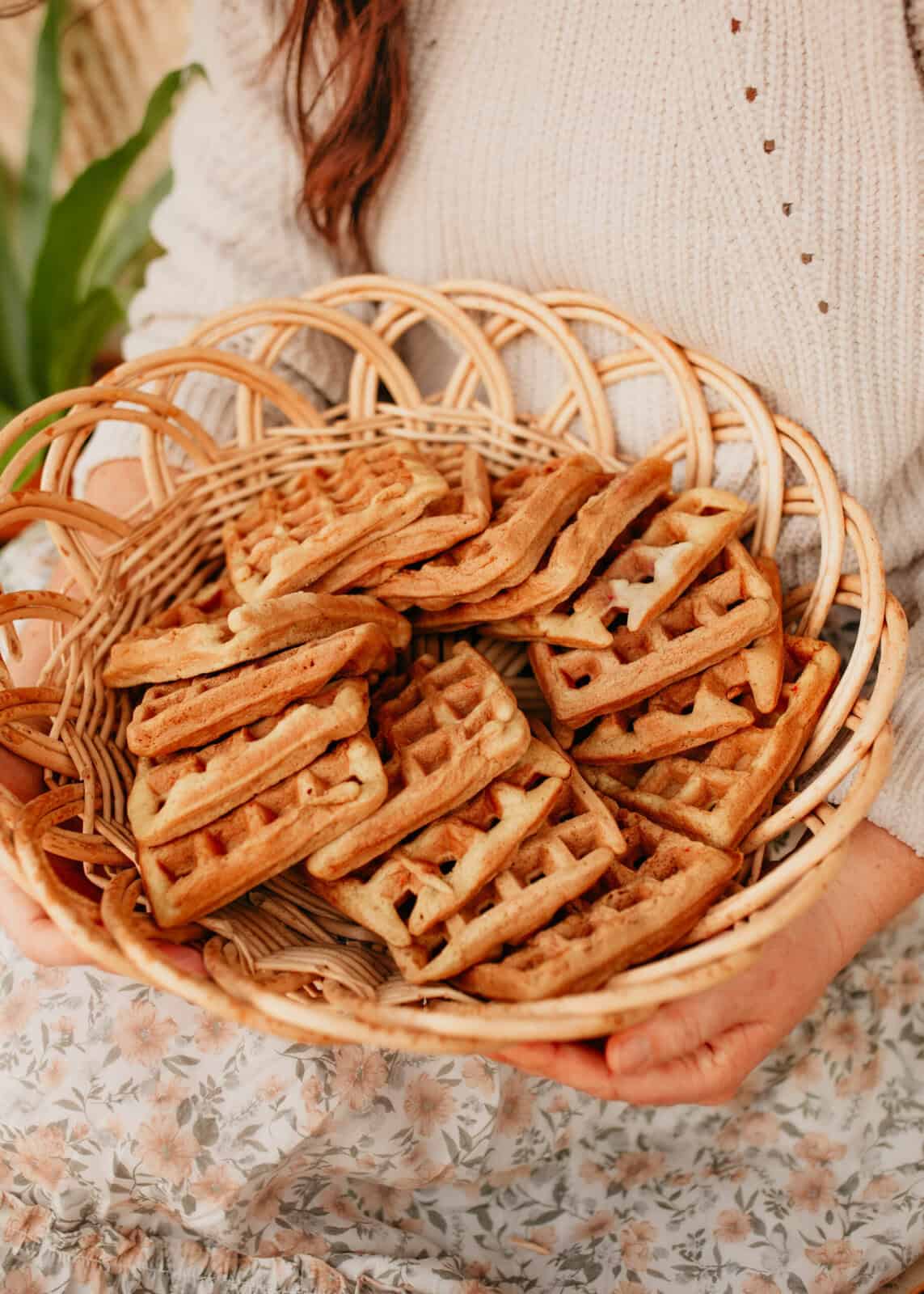 waffles arranged in a whicker basket