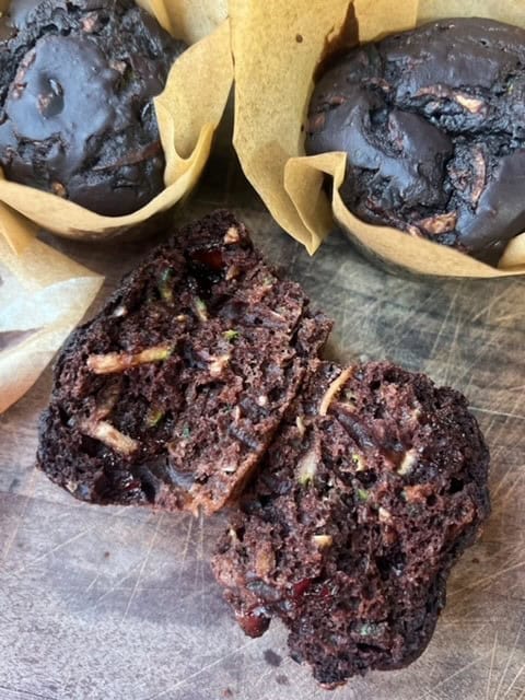 Sourdough Discard Chocolate Zucchini Muffins