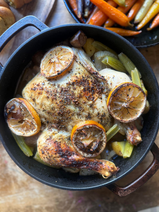 Easy Dutch Oven Roasted Chicken with Vegetables