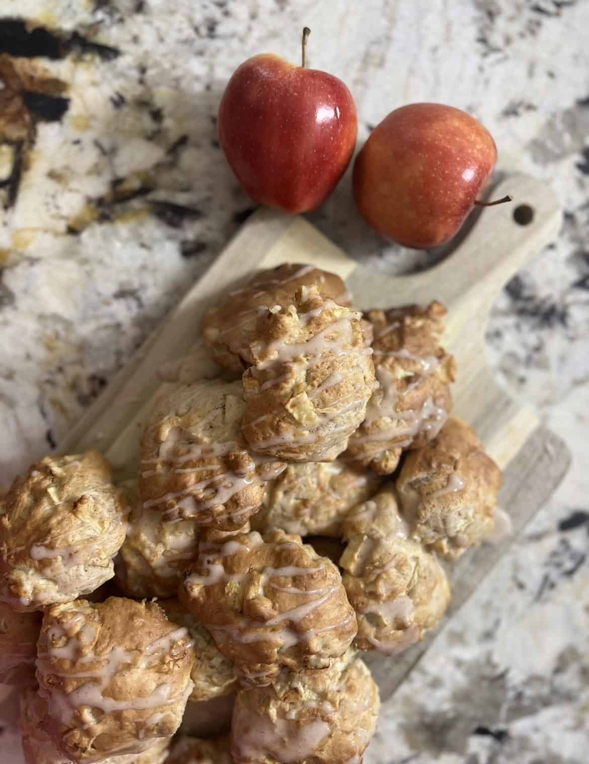 sourdough apple fritter on a wooden board