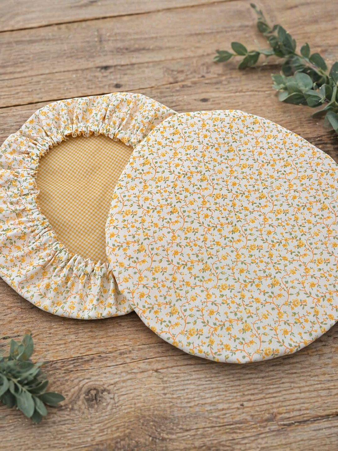 Yellow Floral & Gingham Reversible Bowl Cover