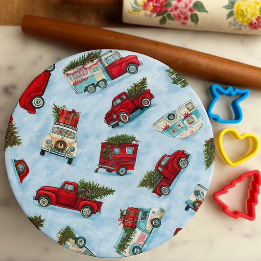 Classic Christmas Trucks & Gingham Reversible Bowl Cover