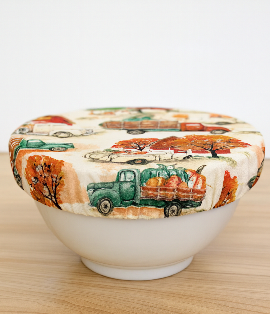 Reversible Cotton Bowl Cover - Vintage Harvest Truck
