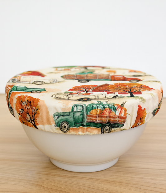 Reversible Cotton Bowl Cover - Vintage Harvest Truck