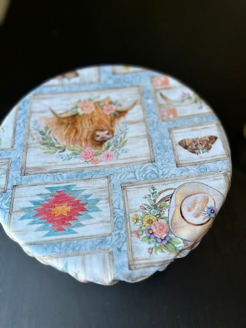 Reversible Cotton Bowl Cover -Farmhouse Frame Bowl Cover