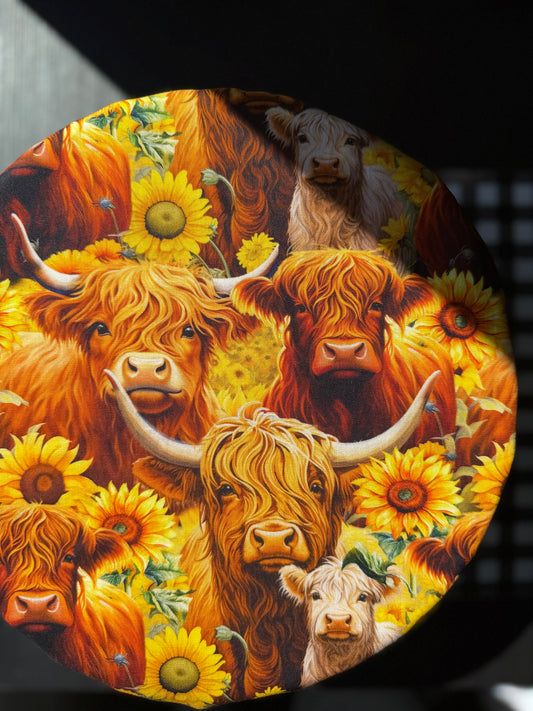 Reversible Cotton Bowl Cover - Highland Cow & Sunflower