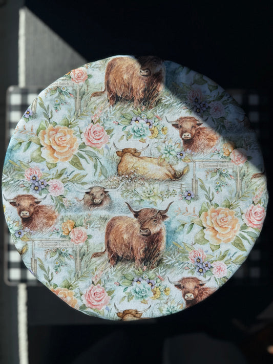 Highland Cows & Roses Reversible Bowl Cover