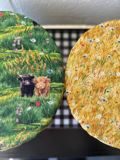 Highland Hooves Meadow Reversible Bowl Cover