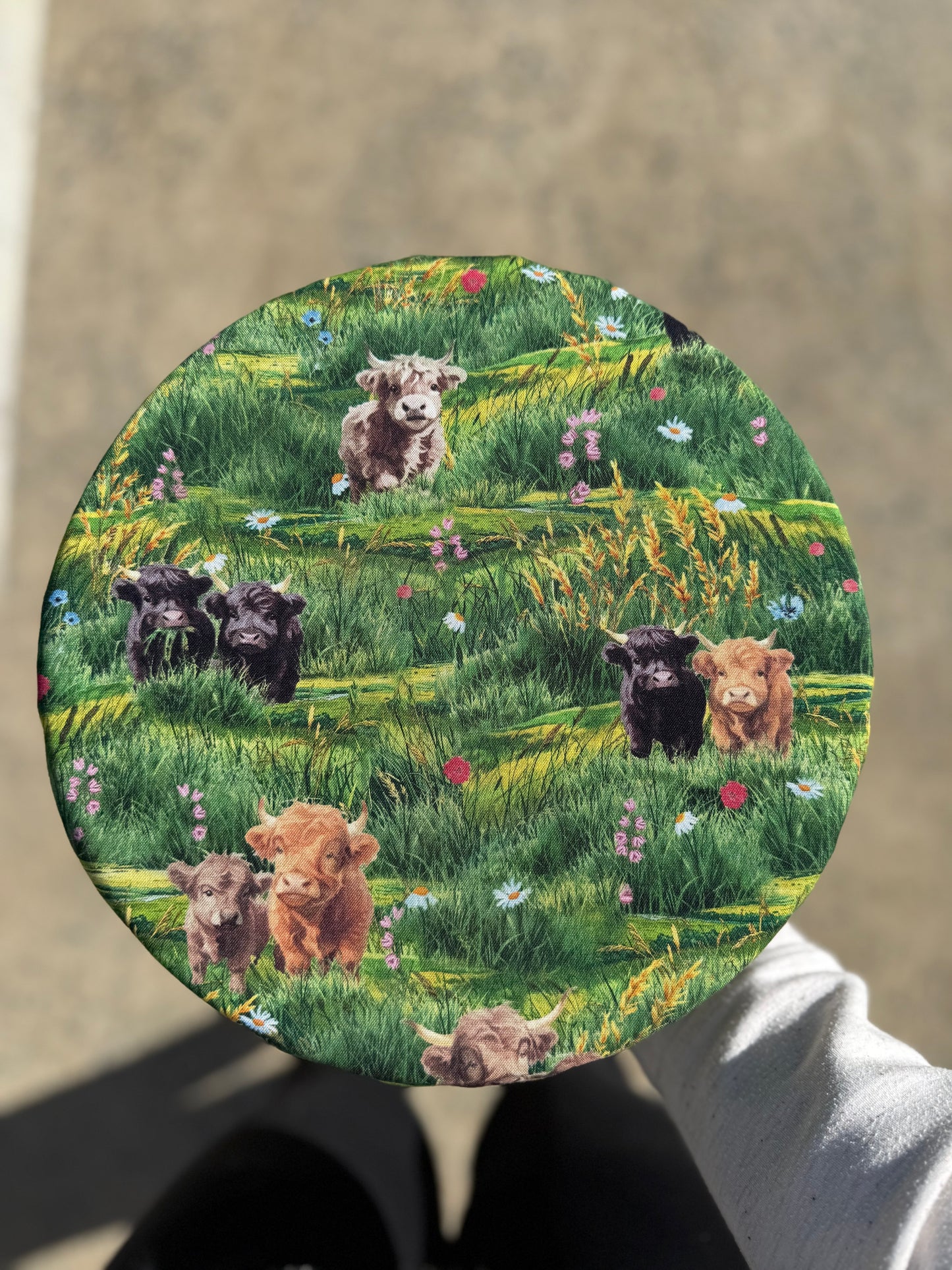 Highland Hooves Meadow Reversible Bowl Cover
