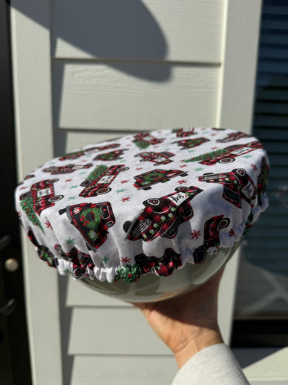 Vintage Christmas Trucks & Gingham Reversible Bowl Cover