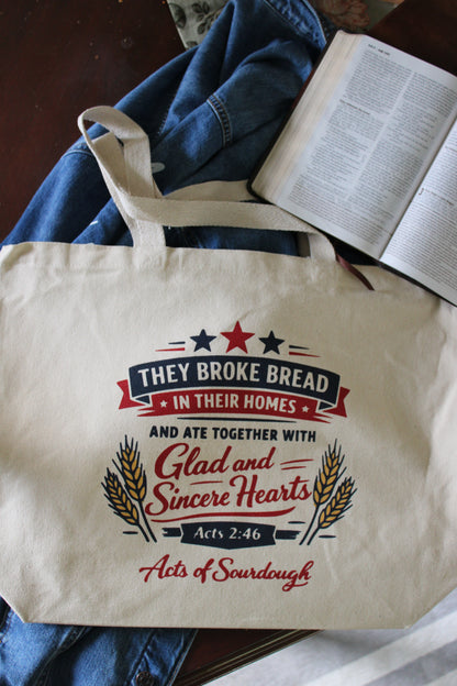 Acts 2:46 Jumbo Tote Bag – Americana Canvas Tote