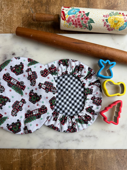 Vintage Christmas Trucks & Gingham Reversible Bowl Cover