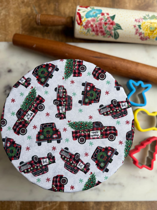 Vintage Christmas Trucks & Gingham Reversible Bowl Cover