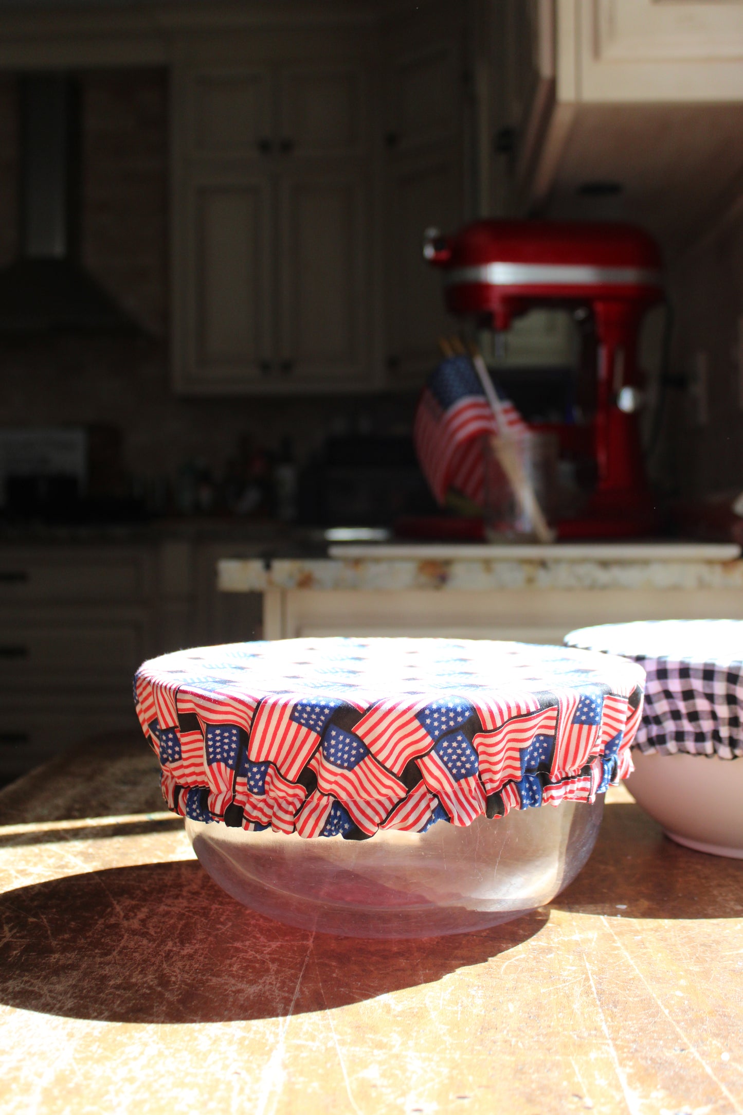Woven Flags Bowl Cover | Red or Black Gingham