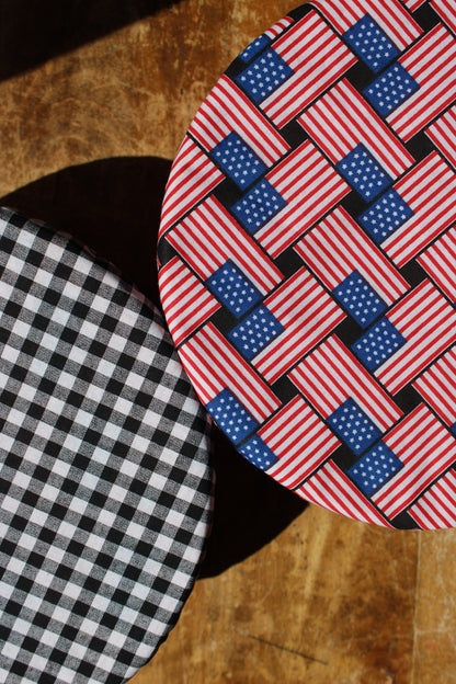 Woven Flags Bowl Cover | Red or Black Gingham