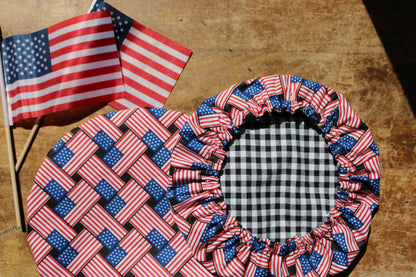 Woven Flags Bowl Cover | Red or Black Gingham