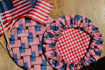 Woven Flags Bowl Cover | Red or Black Gingham