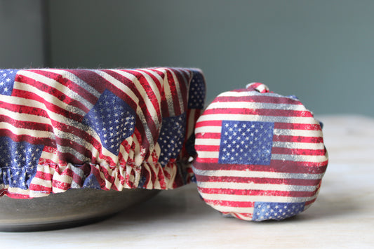 Americana Vintage Flags Bowl & Jar Cover Bundle