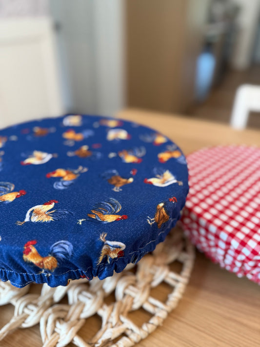 Americana Roosters + Red Gingham Bowl Cover