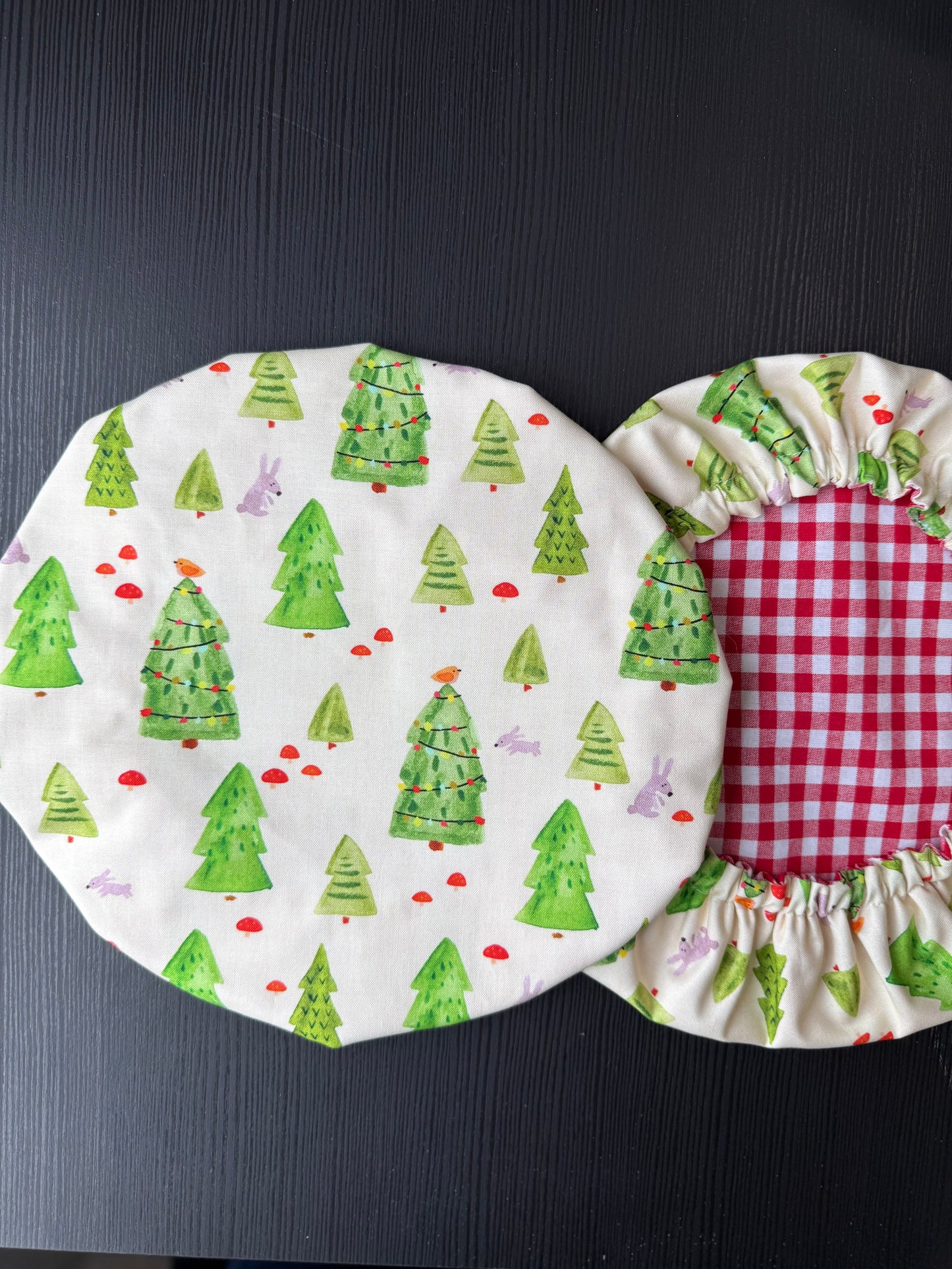 Woodland Christmas & Red Gingham Bowl Cover