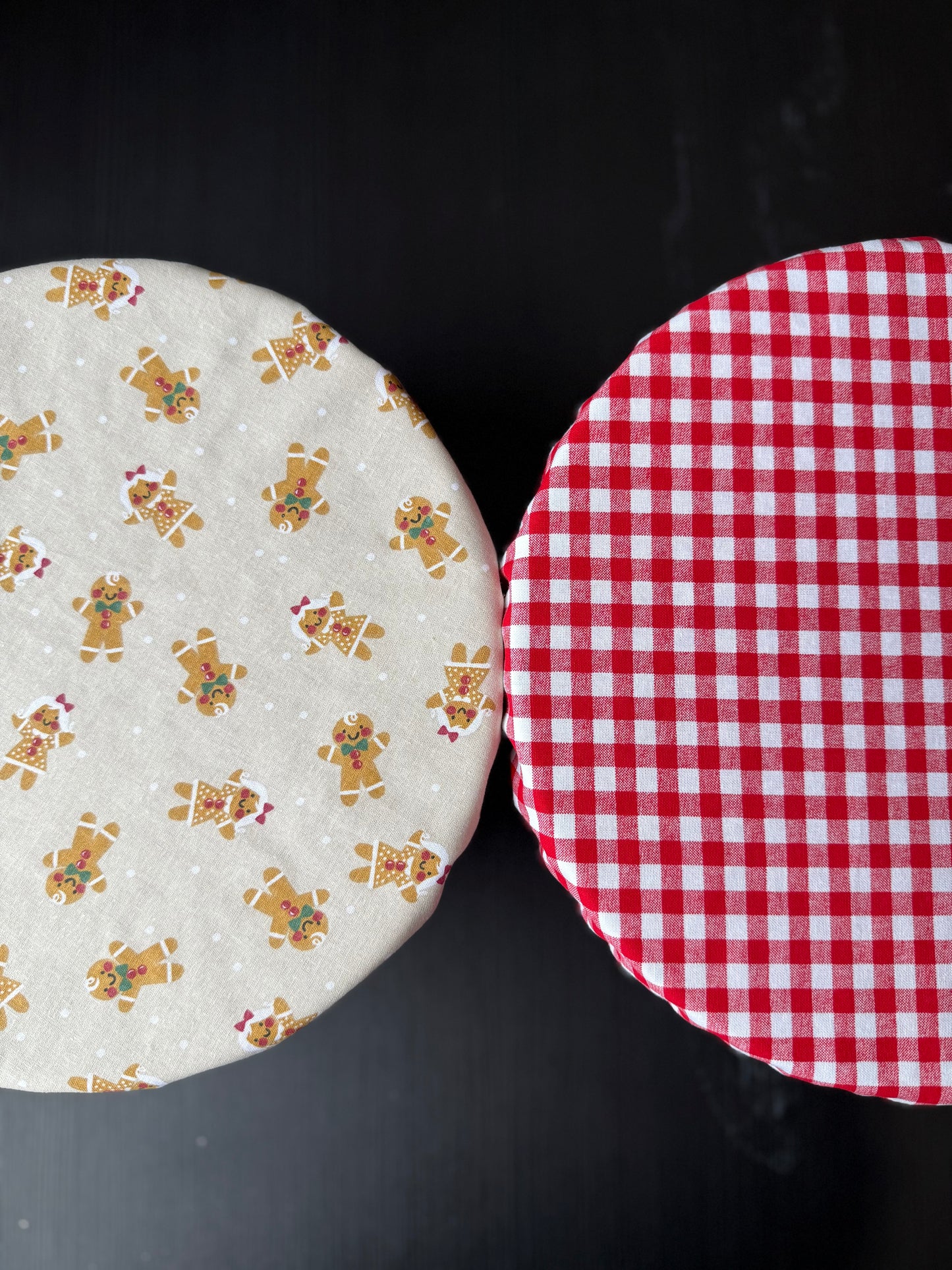 Gingerbread Men & Red Gingham Reversible Bowl Cover