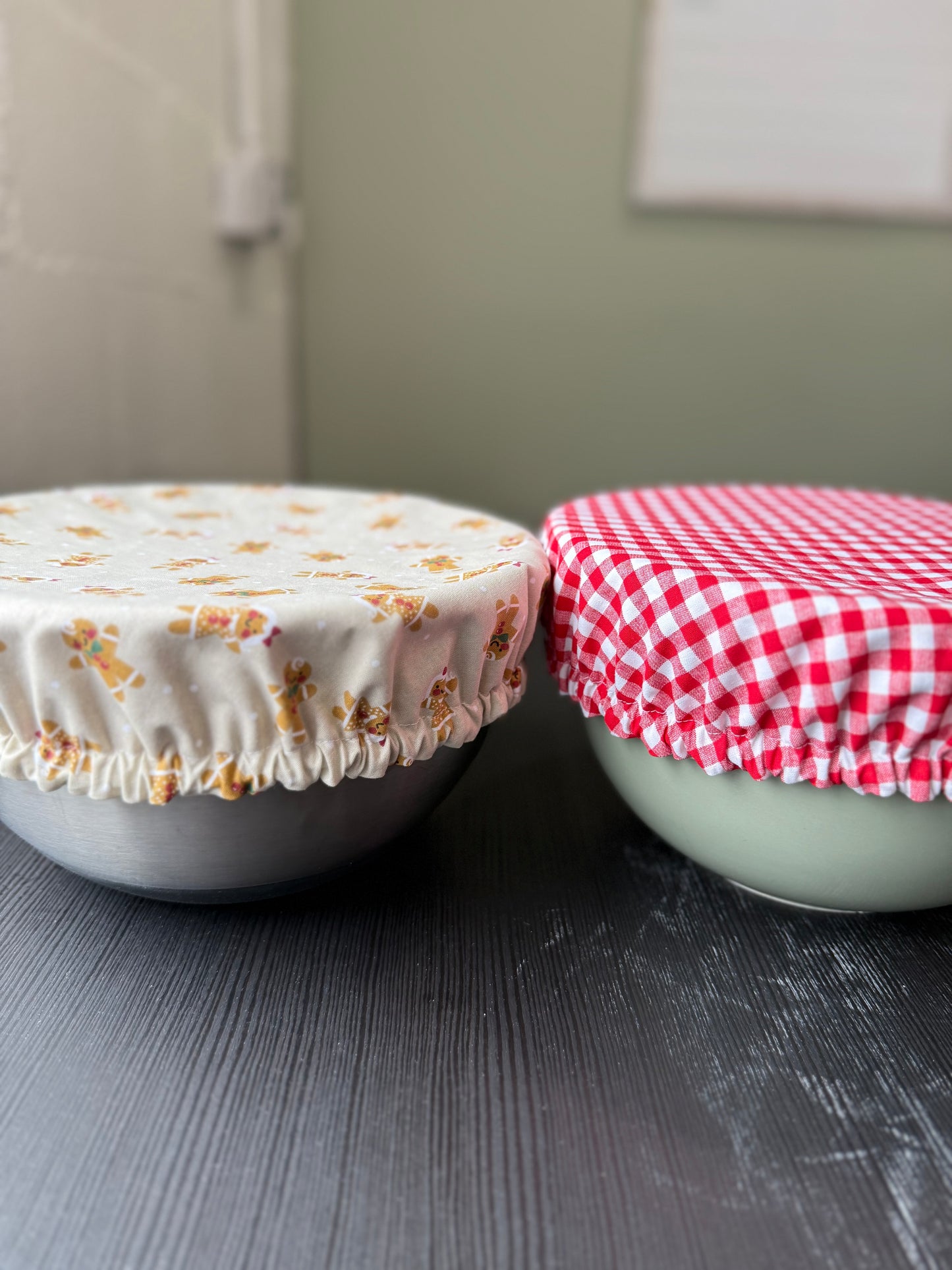 Gingerbread Men & Red Gingham Reversible Bowl Cover