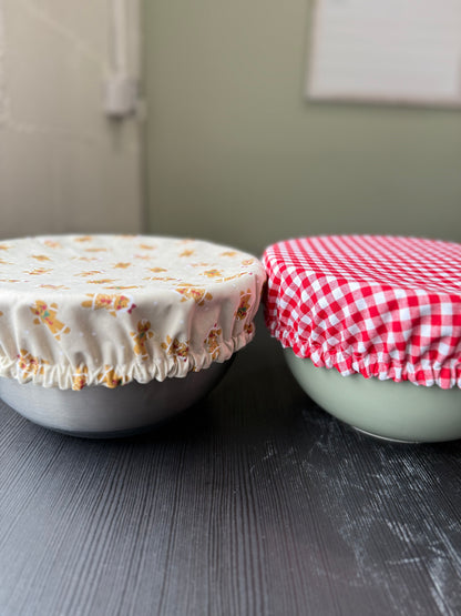 Gingerbread Men & Red Gingham Reversible Bowl Cover