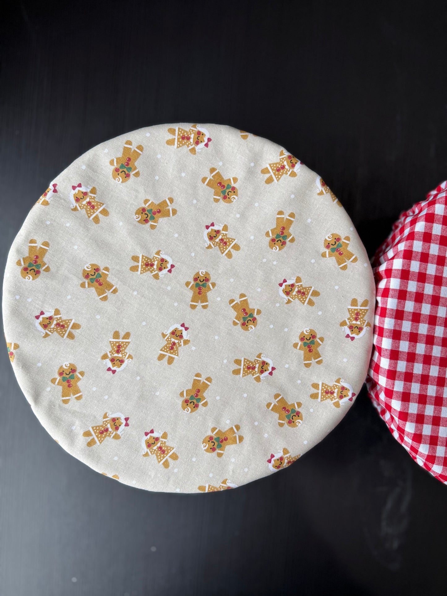 Gingerbread Men & Red Gingham Reversible Bowl Cover
