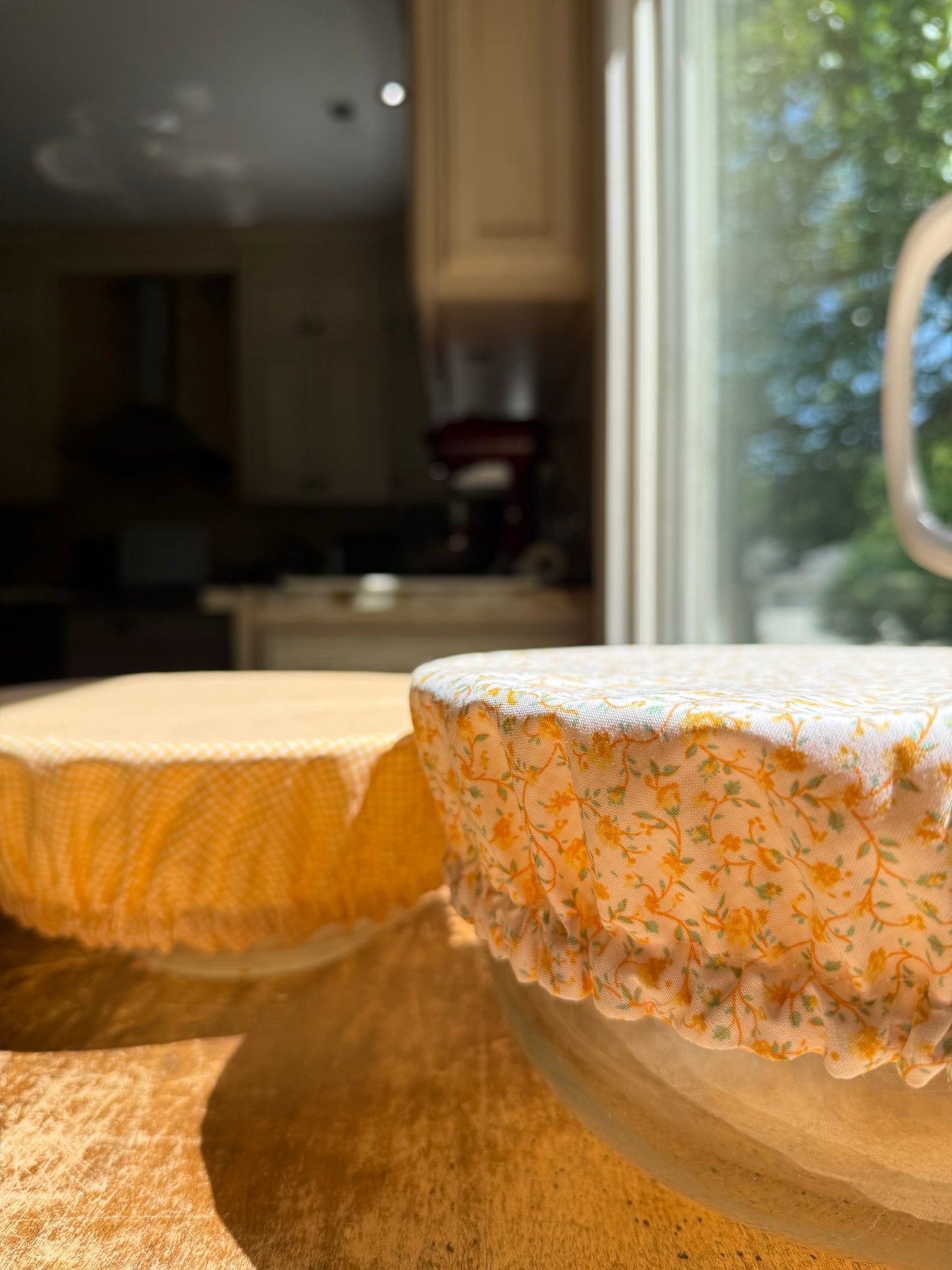Yellow Floral & Gingham Reversible Bowl Cover