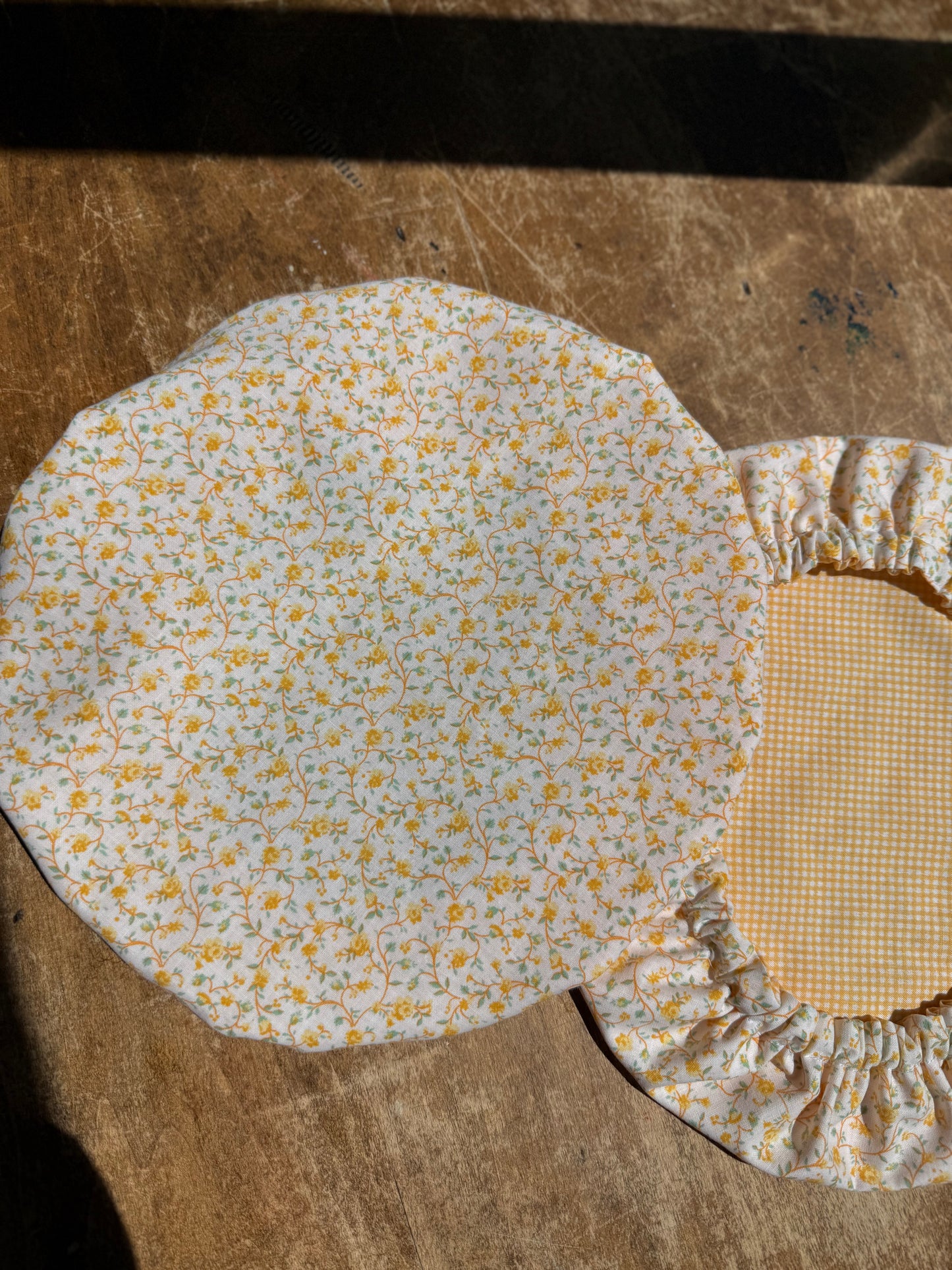 Yellow Floral & Gingham Reversible Bowl Cover