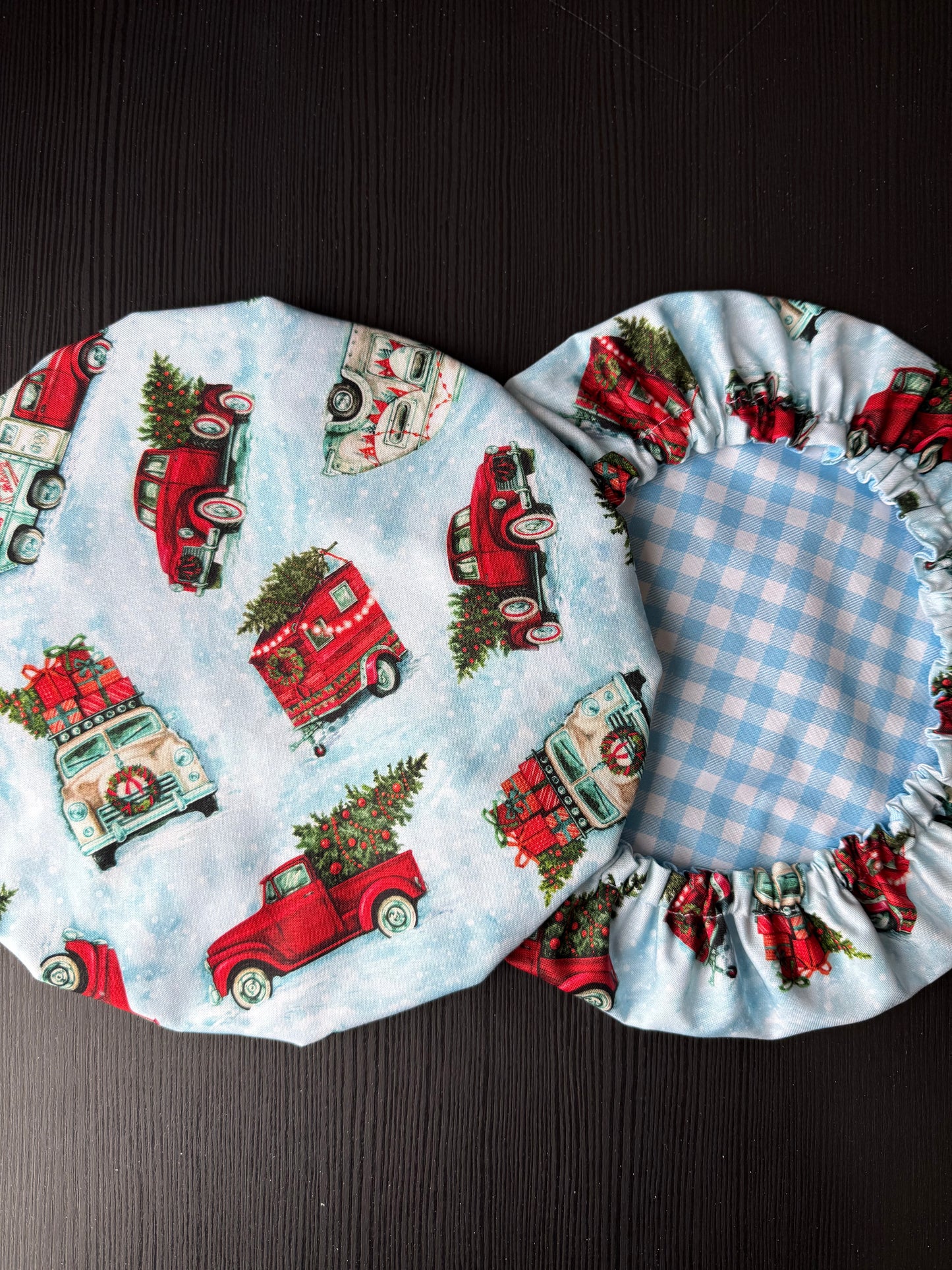 Classic Christmas Trucks & Gingham Reversible Bowl Cover