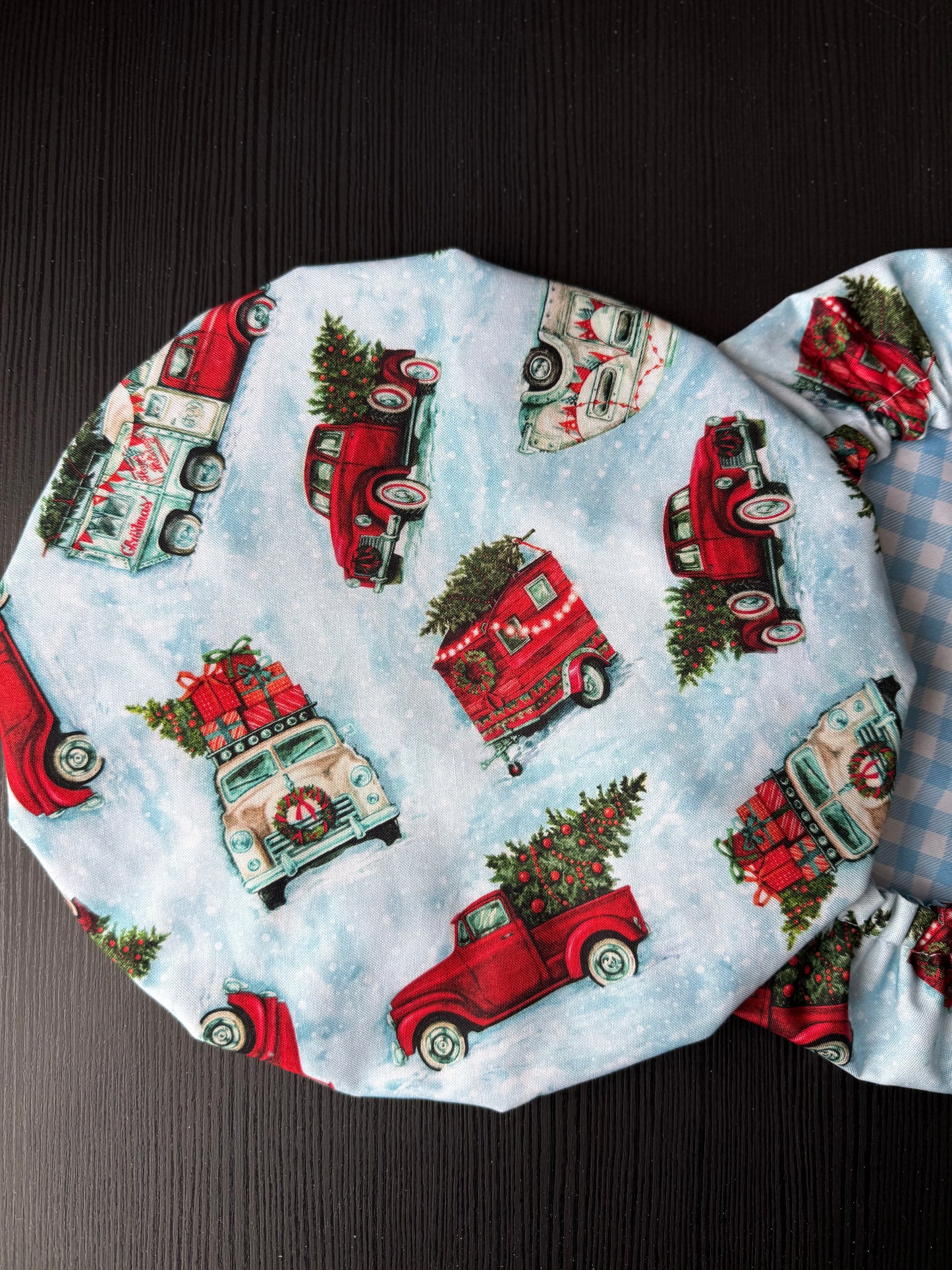 Classic Christmas Trucks & Gingham Reversible Bowl Cover
