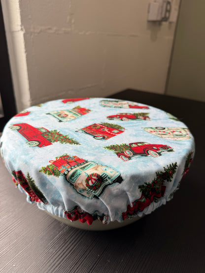 Classic Christmas Trucks & Gingham Reversible Bowl Cover