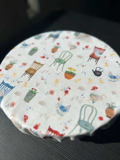 Reversible Cotton Bowl Cover – Chickens and Chairs
