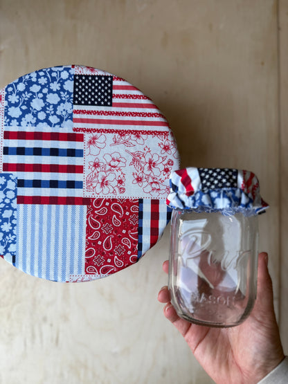 Patriotic Patchwork & Floral Bowl and Jar Cover Bundle
