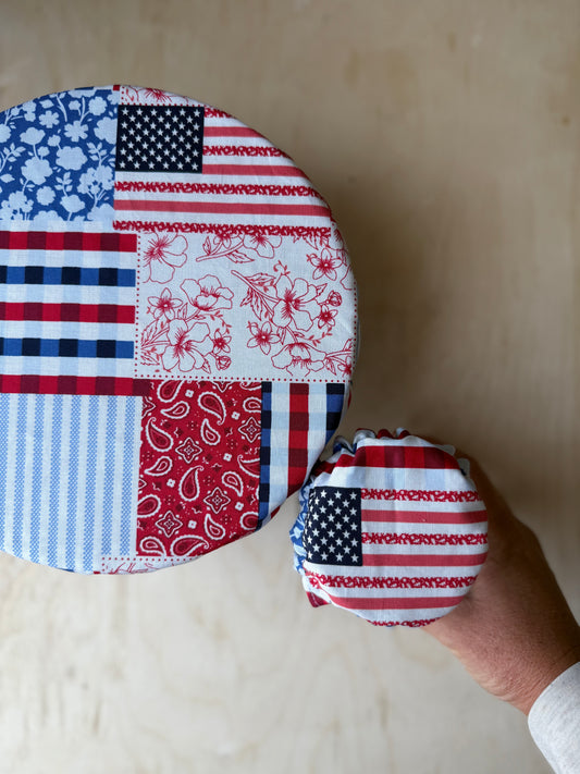 Patriotic Patchwork & Floral Bowl and Jar Cover Bundle