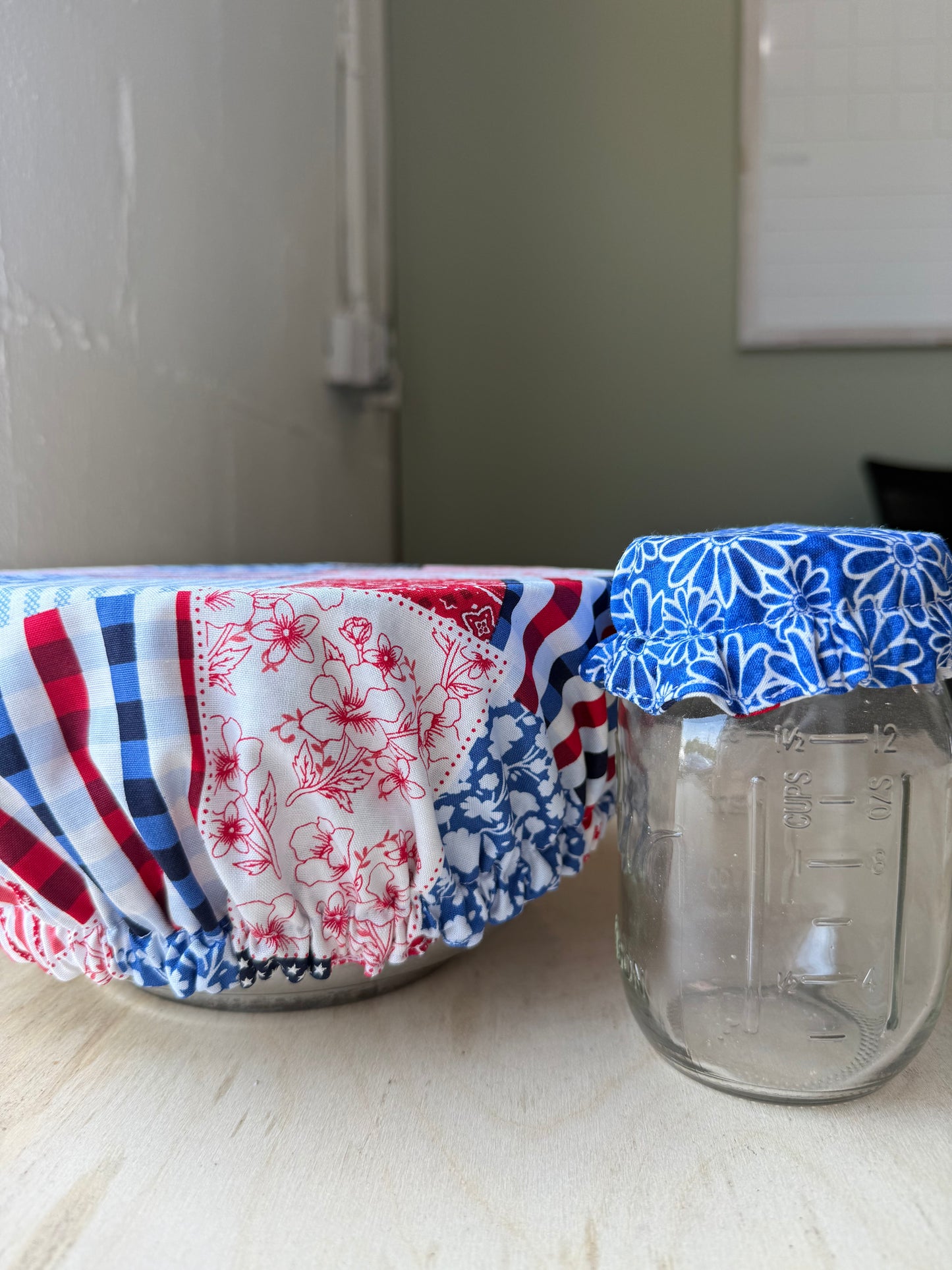 Patriotic Patchwork & Floral Bowl and Jar Cover Bundle