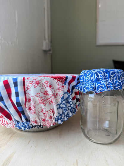 Patriotic Patchwork & Floral Bowl and Jar Cover Bundle