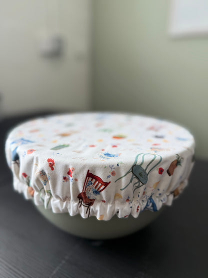 Reversible Cotton Bowl Cover – Chickens and Chairs
