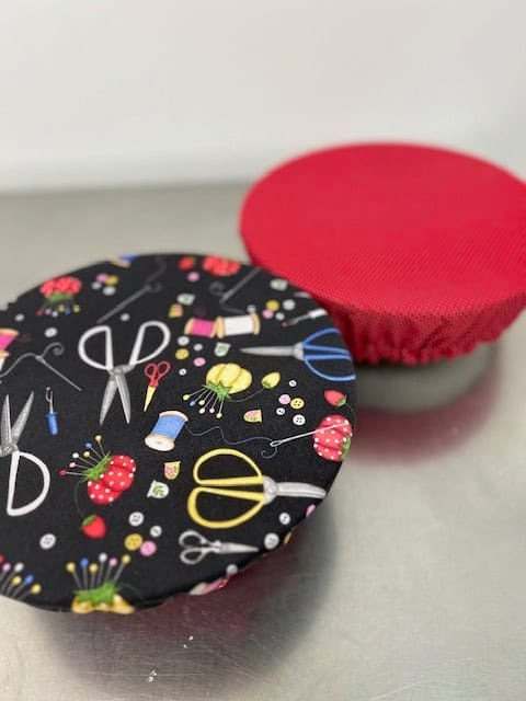 Reversible Cotton Bowl Cover – Sewing Print & Red Polka Dot