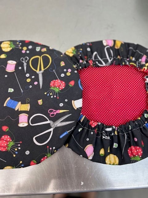 Reversible Cotton Bowl Cover – Sewing Print & Red Polka Dot